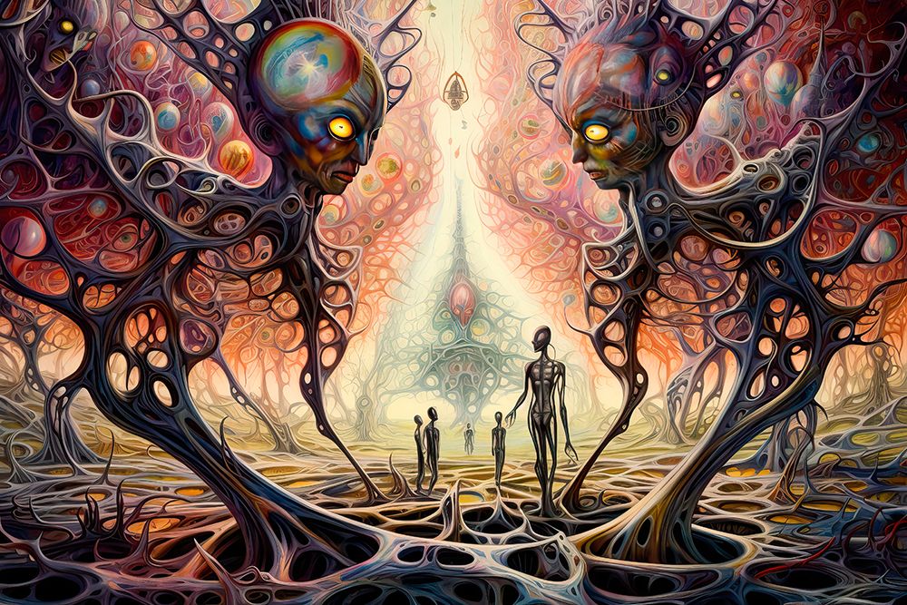 Alien beings and environment. AI Generated.